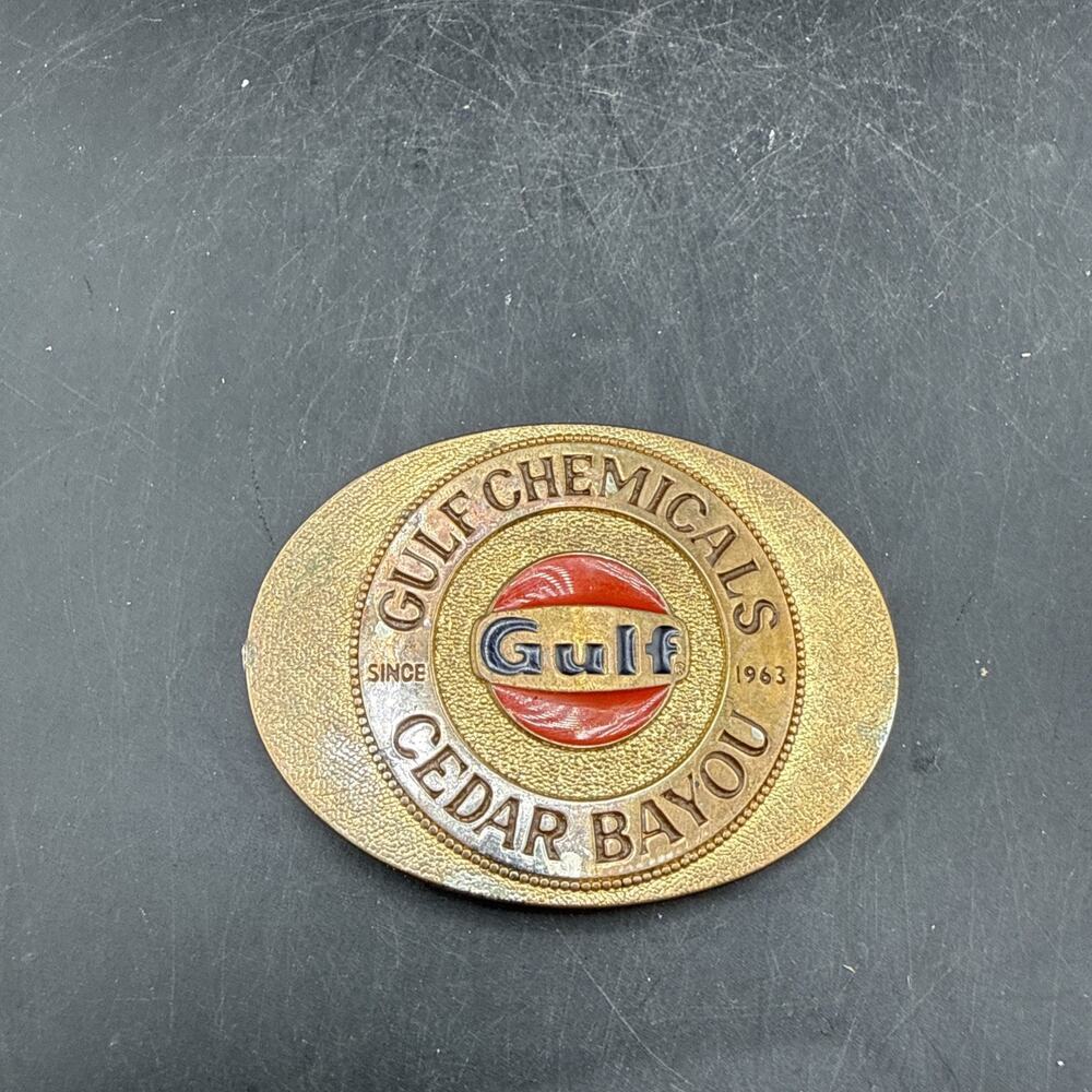 Vintage Gulf Chemicals Cedar Bayou Belt Buckle Gulf Oil Baytown Texas